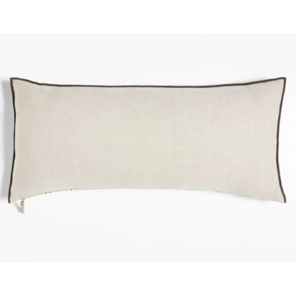 Crate & Barrel Bande Ivory Textured Stripe Linen Cotton Pillow Cover 36x16